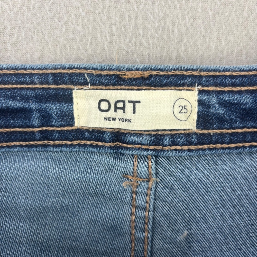 OAT New York High Rise Jeans Women 25 Blue Denim Straight Leg Stretch Workwear - Picture 3 of 10
